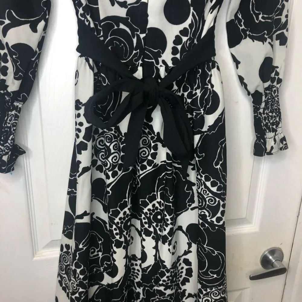Vintage 60’s Union Label Black & White Long Sleeve Maxi Cottagecore Dress - Picture 8 of 10